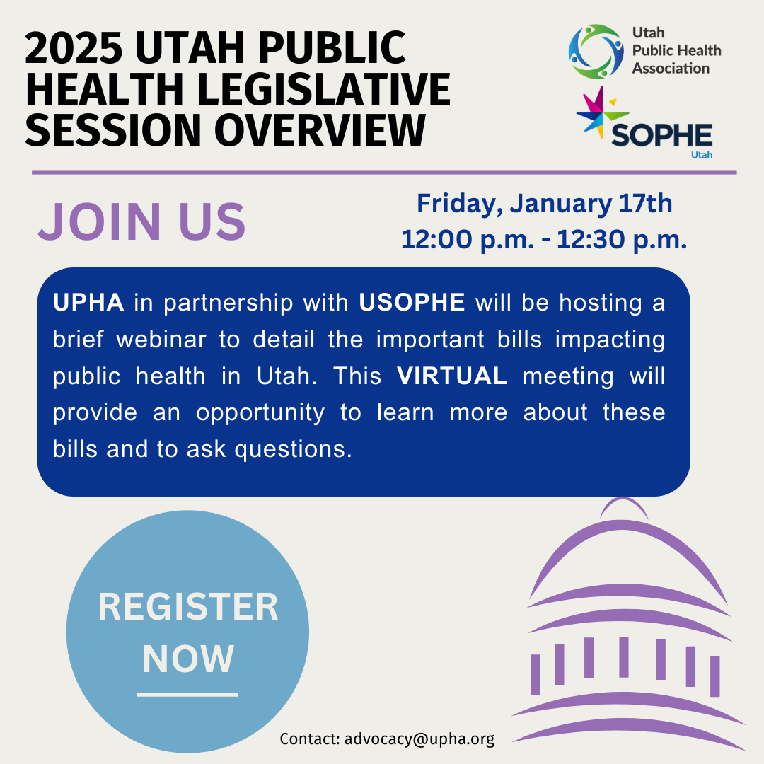 The 2025 legislative session is just around the corner, and UPHA and USOPHE want to help you prepare. Join us next Friday, January 17th, at 12 p.m. for a 30-minute webinar to talk about proposed bills that could impact public health. Register now at ow.ly/OsMg50UEKaN.