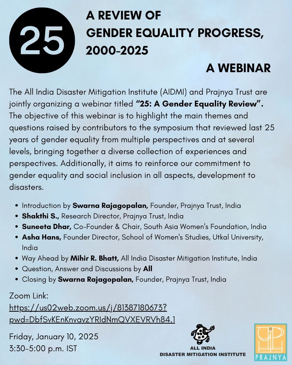 You are invited to attend a webinar based on "25: the gender equality review blog symposium" (cutt.ly/25revu). Join us on Friday, January 10, 2025, 3:30-5 p.m. IST at 
us02web.zoom.us/j/81387180673?…