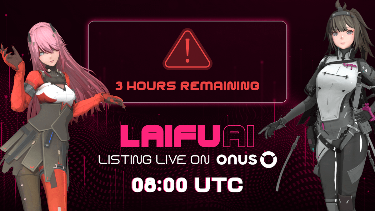 LaifuAI's tweet photo. ⏳ 3 hours to go! $LAIFU listing starts at 08:00 UTC.

$LAIFU is ready to hit the @ONUSFinance app with full trading features:

✅ Spot Trade $LAIFU with $VNDC and $USDT.
✅ Swap $LAIFU instantly with VNDC or USDT.

🌟 Don’t wait until the clock strikes—be ready as soon as $LAIFU goes live.

#BuiltOnBase #LaifuAI #AI #ONUS