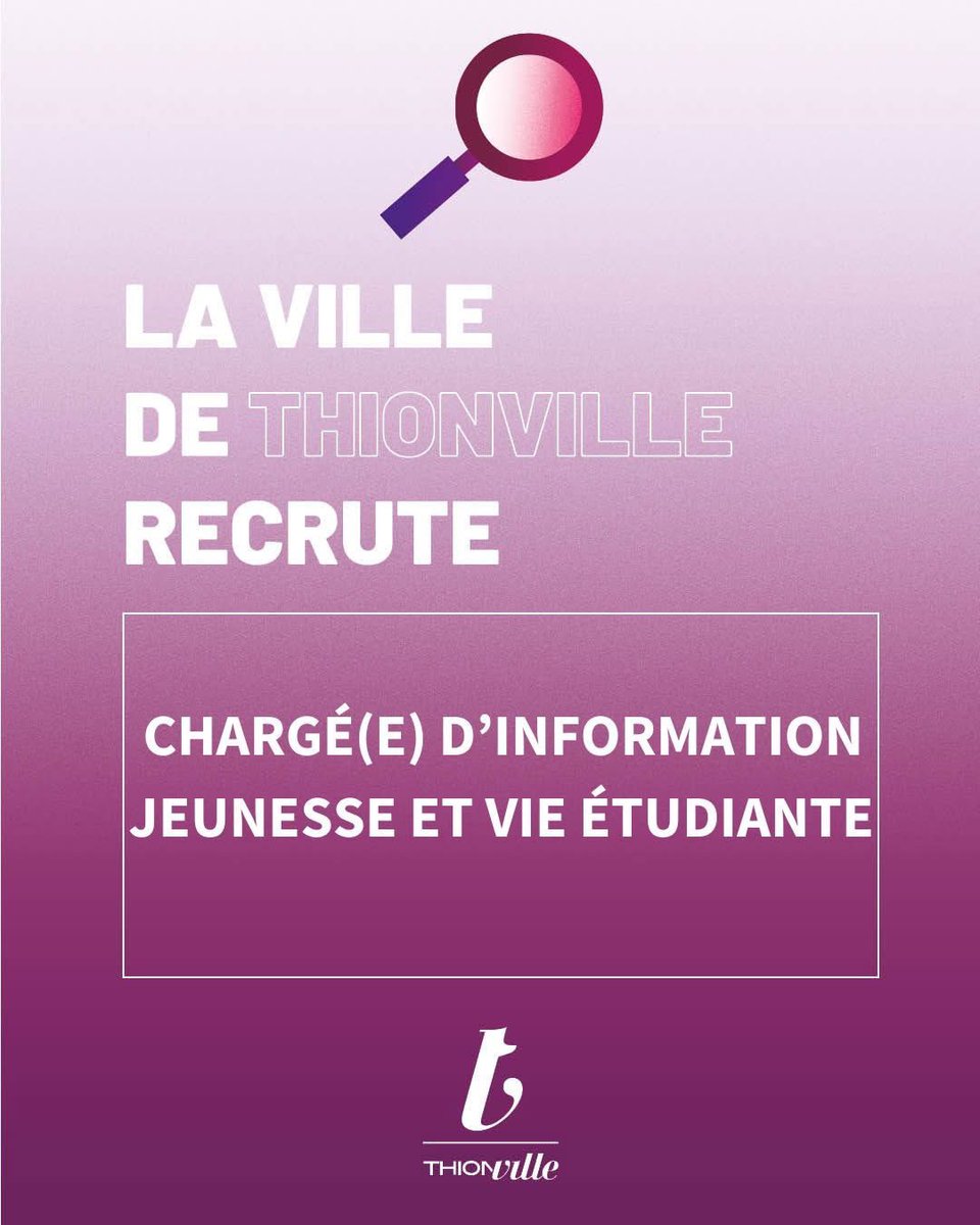 La Ville de Thionville recrute 📝
👉Un chargé(e) d'information jeunesse et vie étudiante

🔴 Je postule maintenant : lc.cx/nE586F

#thionvillerecrute #emploi