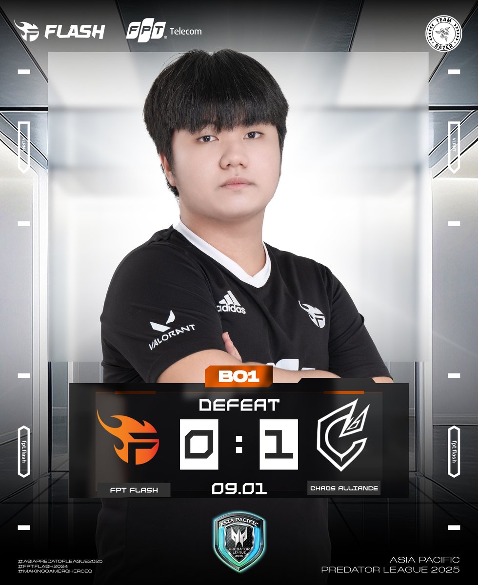 flashvalorantvn's tweet image. FPT 0 &amp;lt; 1 CA
A tough start, but the journey goes on! Catch the match against AE at 2 PM! 💪🔥
#FPTFlash #FPTTelecom #FPTPlay #Razer #TeamFlash #MakingGamersHeros #TeamFlashValorant #PredatorLeague2025 #PL2025