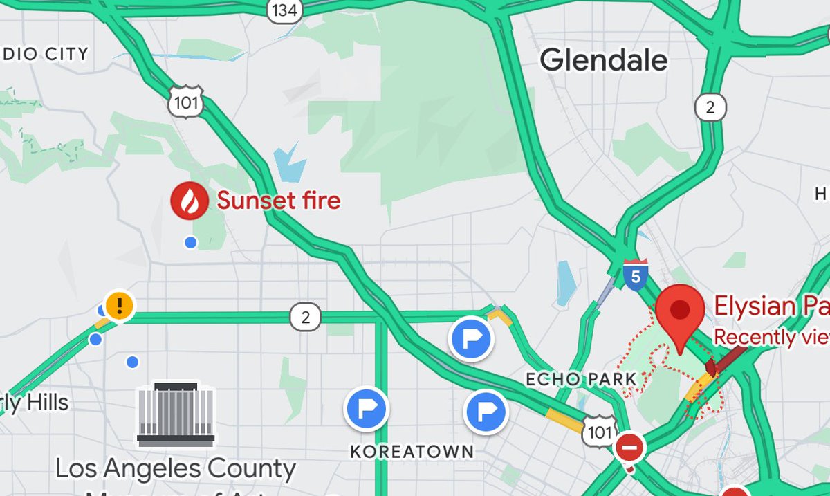 Fire breaking out in Elysian Park, this is a little bit away from the Hollywood Sunset fire. This is not good.