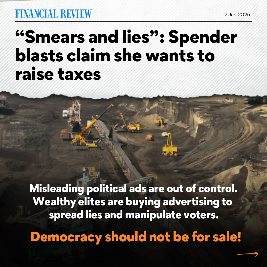 GetUp's tweet photo. No one should get away with spreading lies.But right now, there are no federal truth in political advertising laws to stop vested groups from spending millions to spread misinformation #Auspol #ElectoralReform #FightMisinfo #DefendDemocracy #TruthInAds #FairElections #StopTheLies https://t.co/x6KuFxDQZk