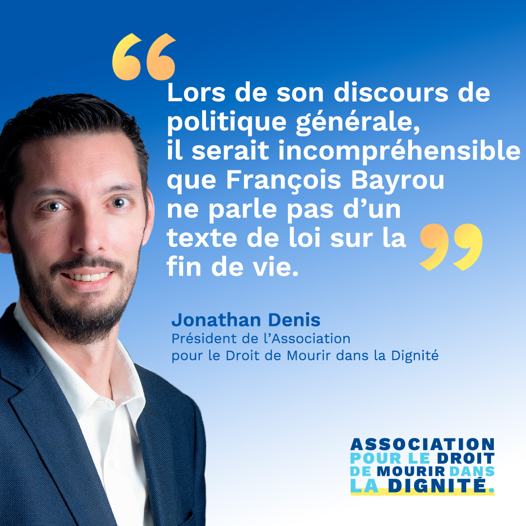 ⚖️🩺 Loi #FindeVie : "L’agenda parlementaire doit permettre de reprendre très vite les discussions arrêtées lors de la dissolution à l’<a href="/AssembleeNat/">Assemblée nationale</a>."
<a href="/JonathanDenis/">Jonathan Denis</a>, Président de l'<a href="/ADMDFRANCE/">Mourir dans la Dignité</a> 

➡️ 👉84% des Français se déclarent favorables à la reprise de l’examen du texte de