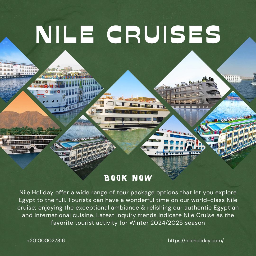 NileHoliday's tweet photo. Embark on a journey through history on a Nile cruise with Nile Holiday. Visit iconic landmarks and experience the beauty of Egypt like never before. Book now at https://t.co/89k4YnIie0
#NileCruises #ExploreEgypt
#DiscoverEgypt https://t.co/O4tdEgOdor