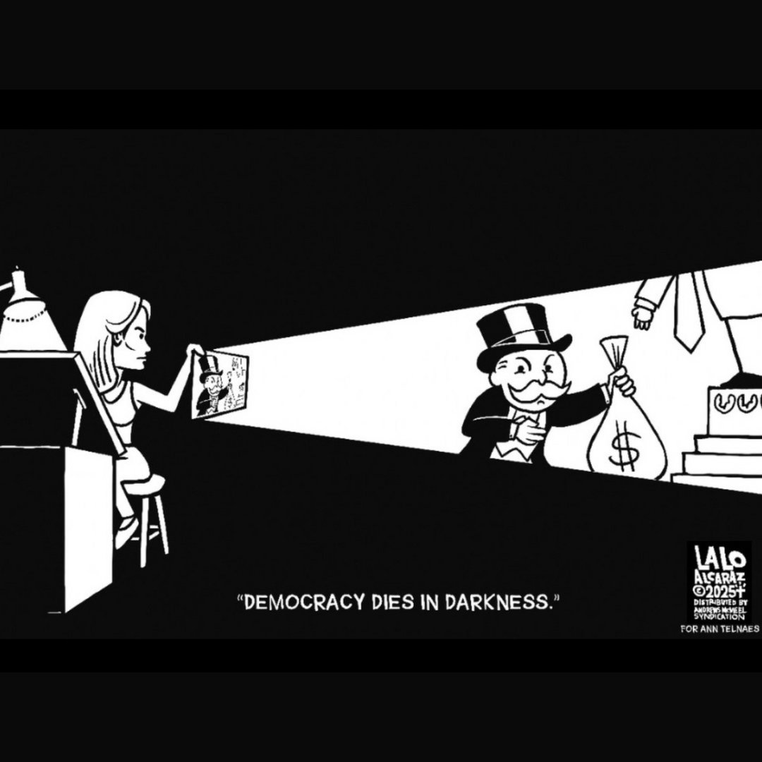 fantagraphics's tweet photo. .@AAEC_Cartoonist called on their members to show support for @AnnTelnaes by putting their own spin on her @washingtonpost-rejected sketch--@stevebrodner gathered responses from @andre_carrilho, @laloalcaraz, Barry Blitt, and more! https://t.co/1AXFxeS6J8. #StandWithANn https://t.co/m8WY4psIWu