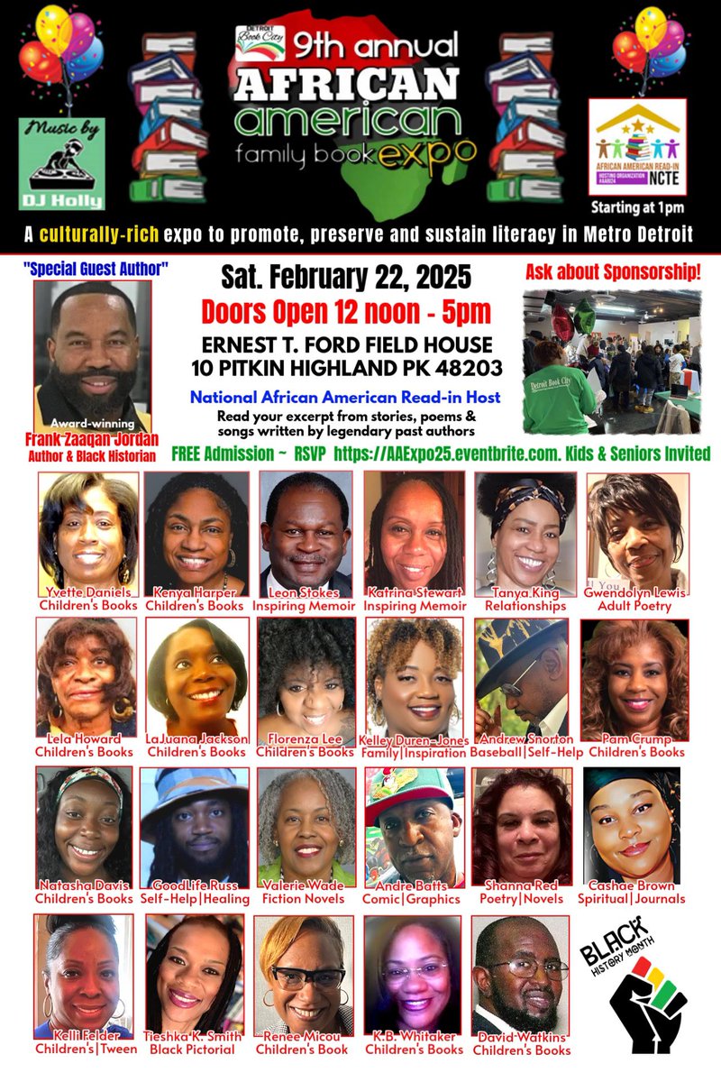 🎉🎈📚🎬DBC’s 9th Annual A-A Family Book Expo &amp; Read-In 2025!Let's welcome our ✨2025 Author Showcase✨and Special Guest Author ~ Award-winning Author &amp; Historian Frank Zaqaan Jordan. Bring your excerpt to partake in RSVP free tickets at AAExpo2025.eventbrite.com  #detroitbookcity