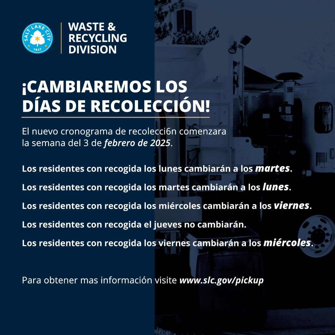 🚛🔄 Big News! Starting Feb 3, 2025 #SLC's W&amp;R pick up days will be changing:

🗓️ Monday pickup ➡️ Tuesday  
🗓️ Tuesday pickup ➡️ Monday  
🗓️ Wednesday pickup ➡️ Friday  
🗓️ Friday pickup ➡️ Wednesday  

Learn more at: slc.gov/pickup
. 
<a href="/slcmayor/">Mayor Erin Mendenhall</a> <a href="/SLCgov/">Salt Lake City Government</a>