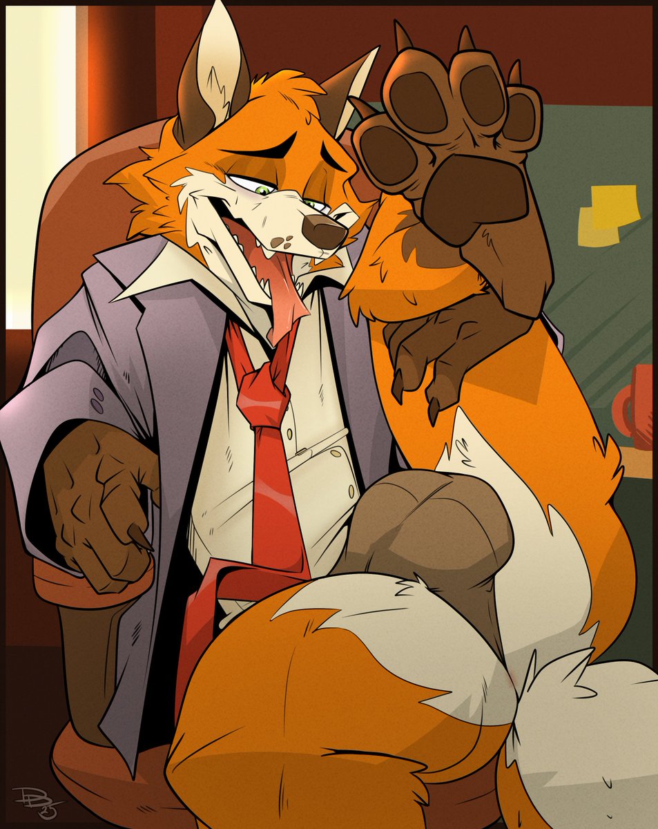 The office brat putting in some overtime. Late afternoon, no one around, better take care of something so we can focus on getting something done. Naughty boy. 😤🦊