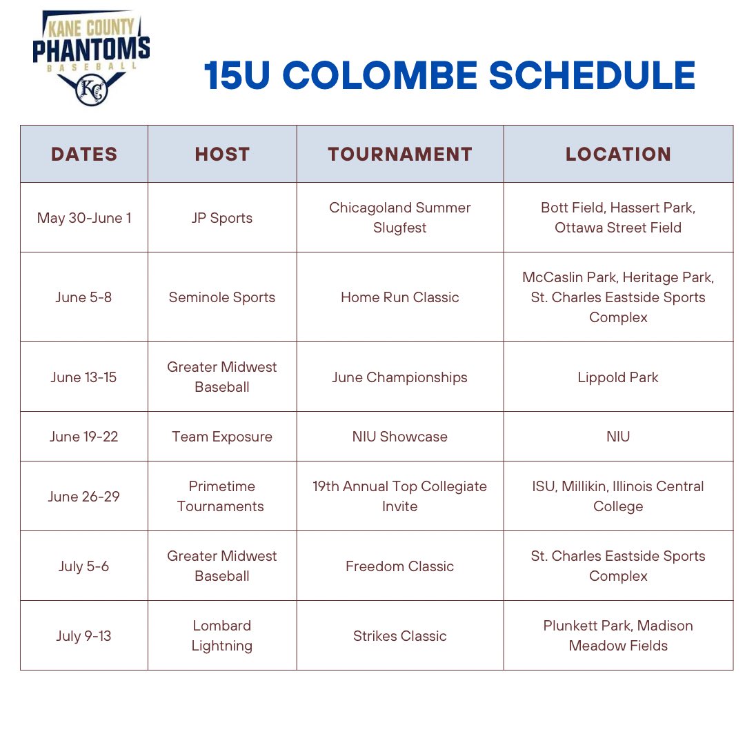 15u <a href="/CoachColombe22/">Steve Colombe</a> tournament schedule this summer #GoPhantoms