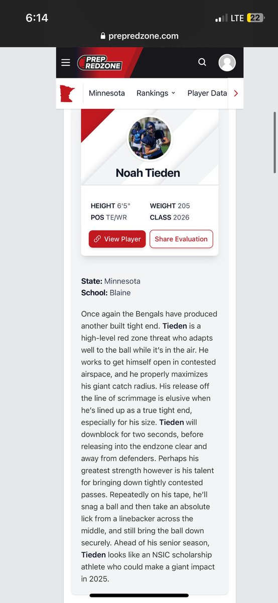 Noah Tieden (@ntieden5) on Twitter photo Thank you so much for the write up! Can’t wait for next year, Go Bengals 💙
<a href="/OJW_Scouting/">PrepRedzone Oliver</a> <a href="/PrepRedzoneMN/">Prep Redzone Minnesota</a> <a href="/MNFBSpotlight/">MNFootballSpotlight</a> <a href="/MNFootballHub/">MN Football Hub</a>
<a href="/AllenTrieu/">Allen Trieu</a> <a href="/NWahlScouting/">Nate Wahl</a> <a href="/MNFBinsider/">Minnesota HS football Insider</a> <a href="/BlaineFootball/">Blaine Football</a> Thank you so much for the write up! Can’t wait for next year, Go Bengals 💙
<a href="/OJW_Scouting/">PrepRedzone Oliver</a> <a href="/PrepRedzoneMN/">Prep Redzone Minnesota</a> <a href="/MNFBSpotlight/">MNFootballSpotlight</a> <a href="/MNFootballHub/">MN Football Hub</a>
<a href="/AllenTrieu/">Allen Trieu</a> <a href="/NWahlScouting/">Nate Wahl</a> <a href="/MNFBinsider/">Minnesota HS football Insider</a> <a href="/BlaineFootball/">Blaine Football</a>