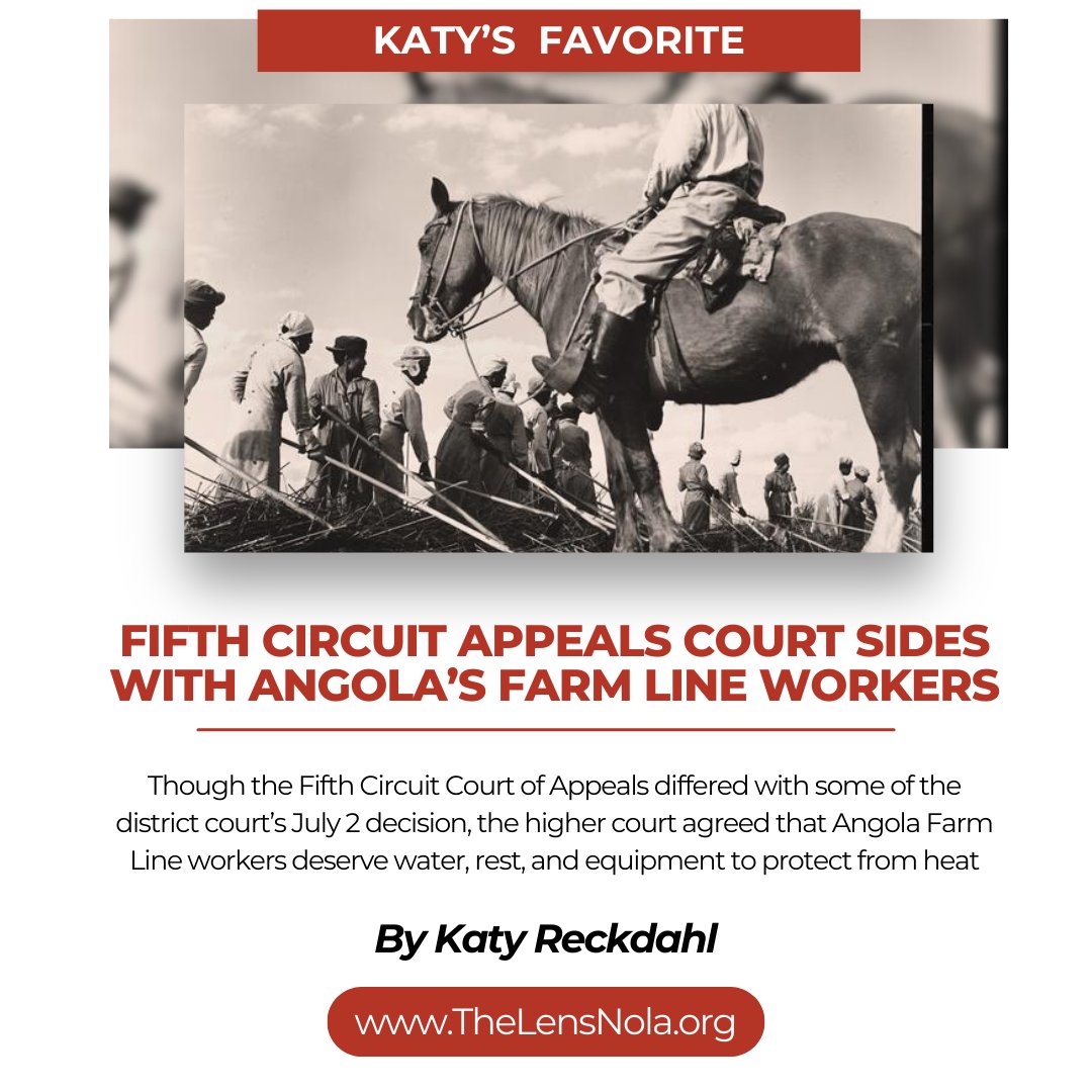 <a href="/katyreckdahl/">Katy Reckdahl</a> 's preferred piece from '24 was her report on the nation’s most conservative appellate court siding with the agricultural laborers at the Louisiana State Penitentiary.

📰: buff.ly/3Y5FcvS