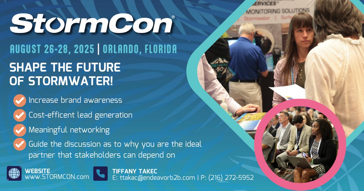 SHAPE THE FUTURE OF THE STORMWATER INDUSTRY!
Book your exhibit space now for StormCon 2025, the industry's premier event connecting stormwater managers and engineers from around North America.
👉 Learn More: bit.ly/3Dgo2Tz