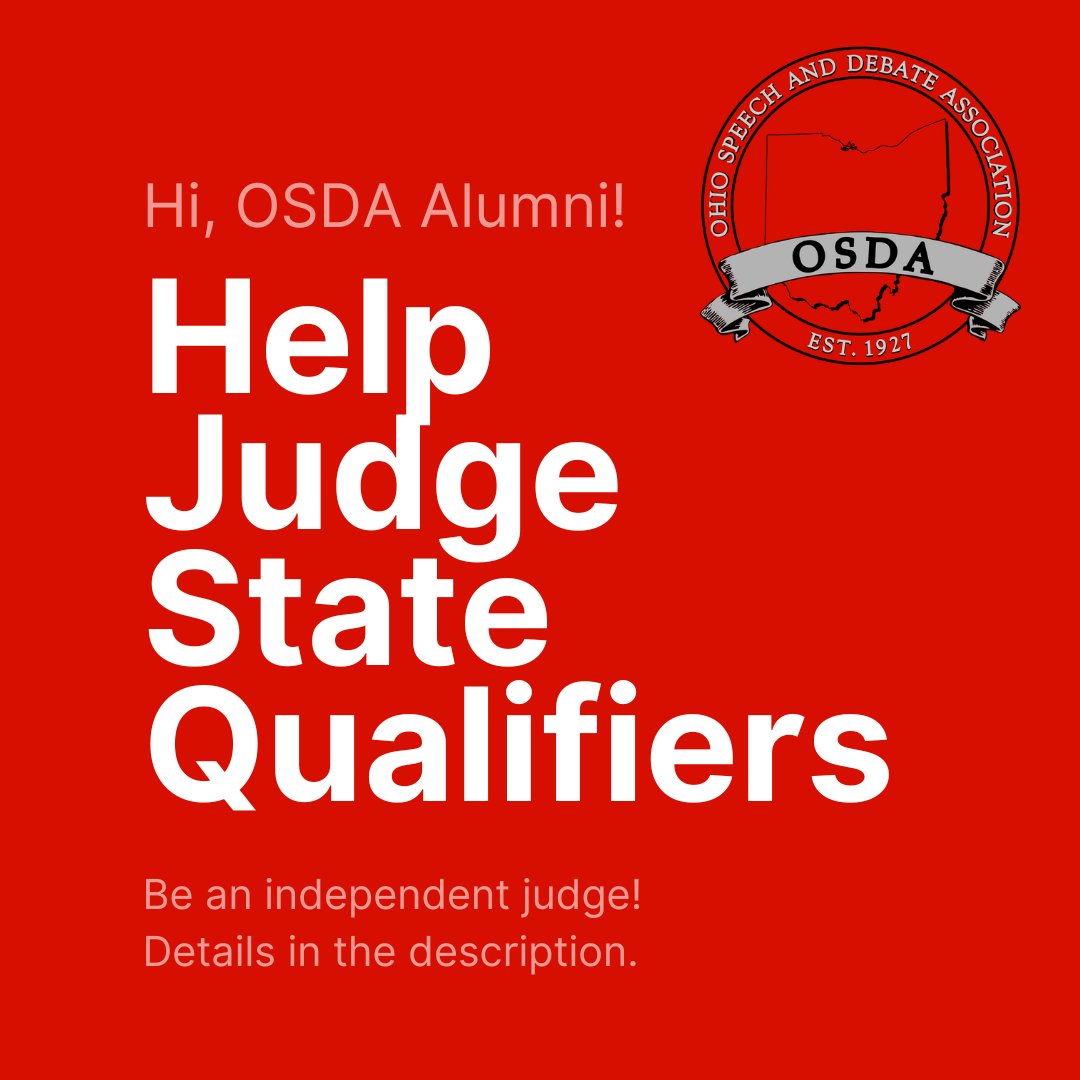 💡 Did you know? OSDA State Qualifying Tournaments are just around the corner—happening at the end of January and the start of February. We need your help!

📋 How You Can Help:
If you're available, fill out our Independent Judge Interest Form.

💻forms.gle/ddeAWE5Tsj2xoT…