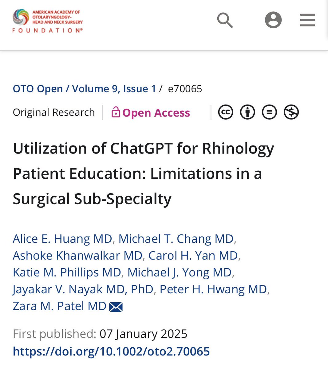 Does it feel like AI can do anything? There have been multiple studies showing AI performing better than human doctors at diagnostic and patient counseling tasks. But is this always the case? In a niche surgical sub-sub-specialty like #rhinology —not yet!

pubmed.ncbi.nlm.nih.gov/39776758/