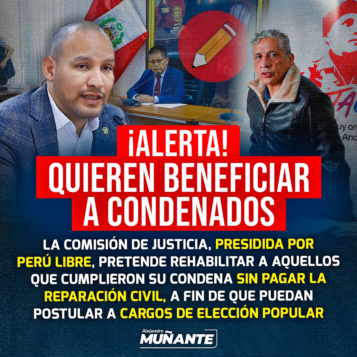 AlejoMunante's tweet image. 🚨 ¡#ALERTA! | ¡Una vez más la Comisión de Justicia del Congreso, presidida por #PerúLibre, pretende ser instrumentalizada para beneficiar intereses personales! 

Resulta que ahora, se insiste con la aprobación de un predictamen recaído en los proyectos de ley 7964/2023-CR y…