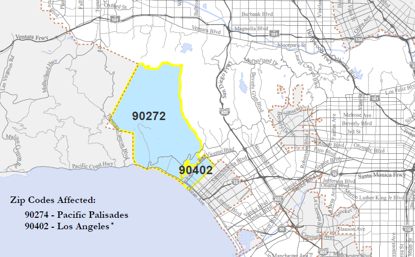 LADWP's tweet photo. As of 6PM the Boil Water Notice only applies to the Pacific Palisades 90272 zip code and adjacent communities north of San Vincente Blvd. More info: https://t.co/Feqkyqeg8j https://t.co/9kRwBRP64I