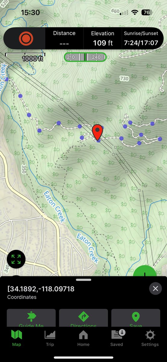 jsaffren's tweet photo. According to the CalFire site the origin of #EatonFire are where the power lines cross what we locals call the “burned-out spot where Swing Canyon Trail hits the Toll Road.”

I plugged the GPS coordinates into my topo app and look at this:

Source: https://t.co/cNONWOmUkw https://t.co/JufzFmQHr5