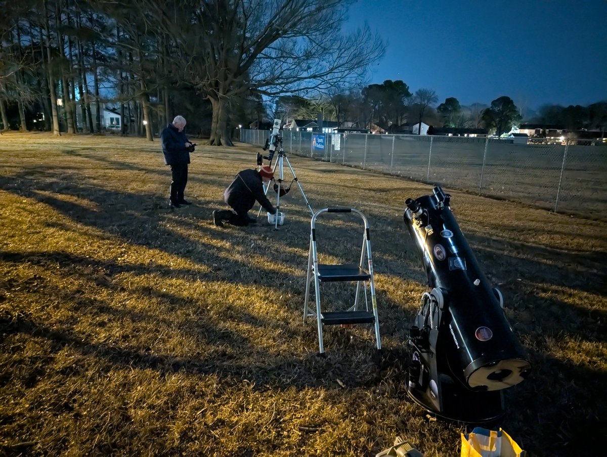 BBAA club members Jeff Goldstein, Kent Blackwell, and Shawn Loescher set up telescopes and showed Jupiter and the Moon to guests at the Astronomy 101 event tonight after the class given by George Reynolds. - at Kempsville Recreation Center