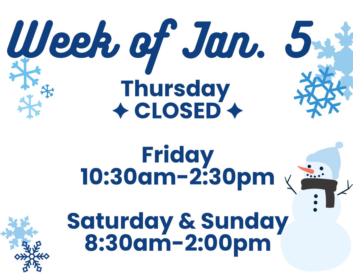 Due to potential weather concerns we will be closed Thursday.