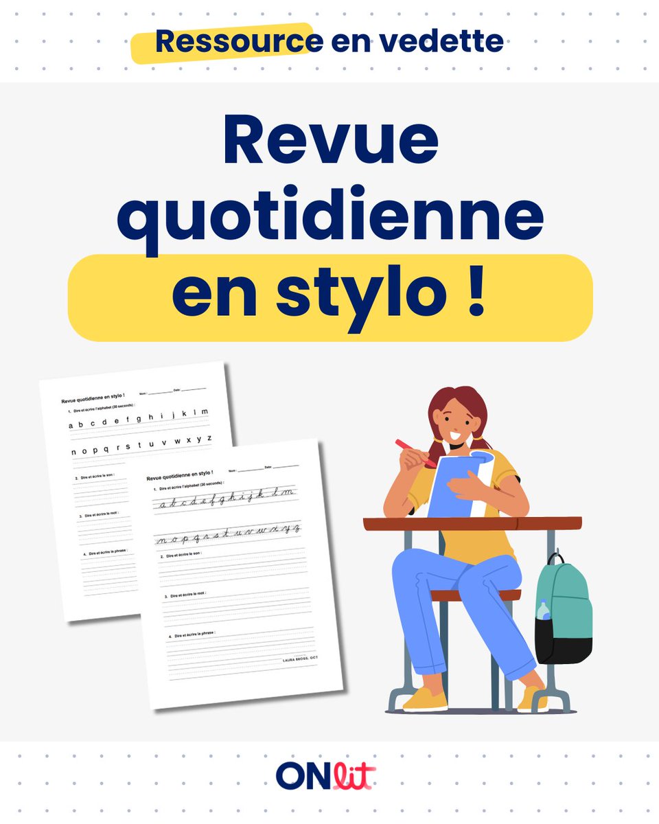Découvrez Revue Quotidienne en Stylo : une ressource incontournable pour enrichir vos pratiques éducatives et soutenir l'apprentissage de la lecture et de l'écriture. 

Explorez-la dès maintenant:
onlit.org/fr/ressource/r…

❤️ Vous aimez ce contenu ? Montrez-le-nous avec un like !