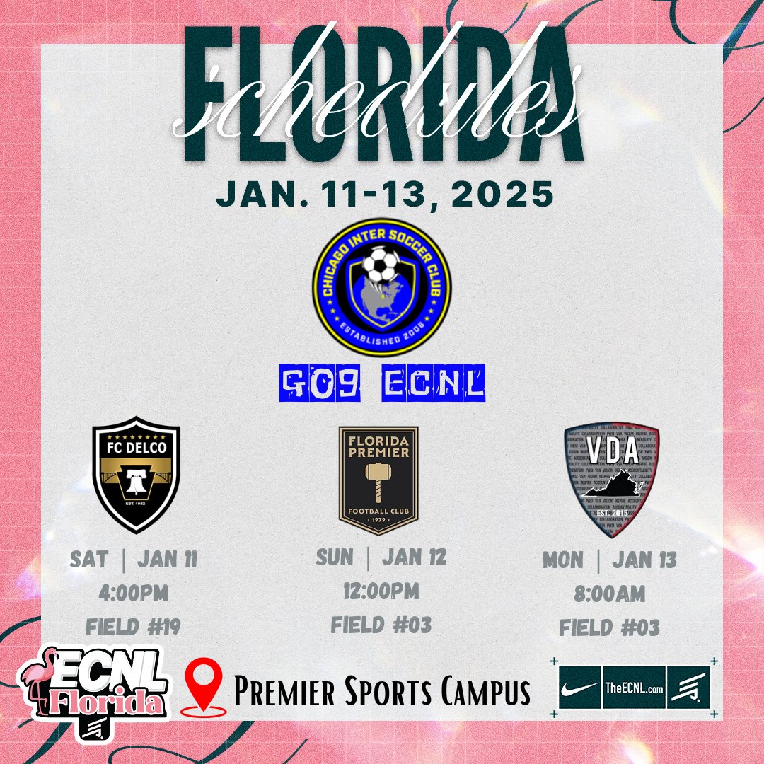 Chicago Inter SC (@chiinter) on Twitter photo Our <a href="/ECNLgirls/">ECNL Girls</a> teams are on the move this weekend as well!
The first <a href="/ECNLgirls/">ECNL Girls</a> event of 2025 also marks the third event for our G08 and G09 for the 2024-25 season.
Find their schedules ⬇️
#ECNLFL #LeadersPlayHere #MoreThanAClub Our <a href="/ECNLgirls/">ECNL Girls</a> teams are on the move this weekend as well!
The first <a href="/ECNLgirls/">ECNL Girls</a> event of 2025 also marks the third event for our G08 and G09 for the 2024-25 season.
Find their schedules ⬇️
#ECNLFL #LeadersPlayHere #MoreThanAClub