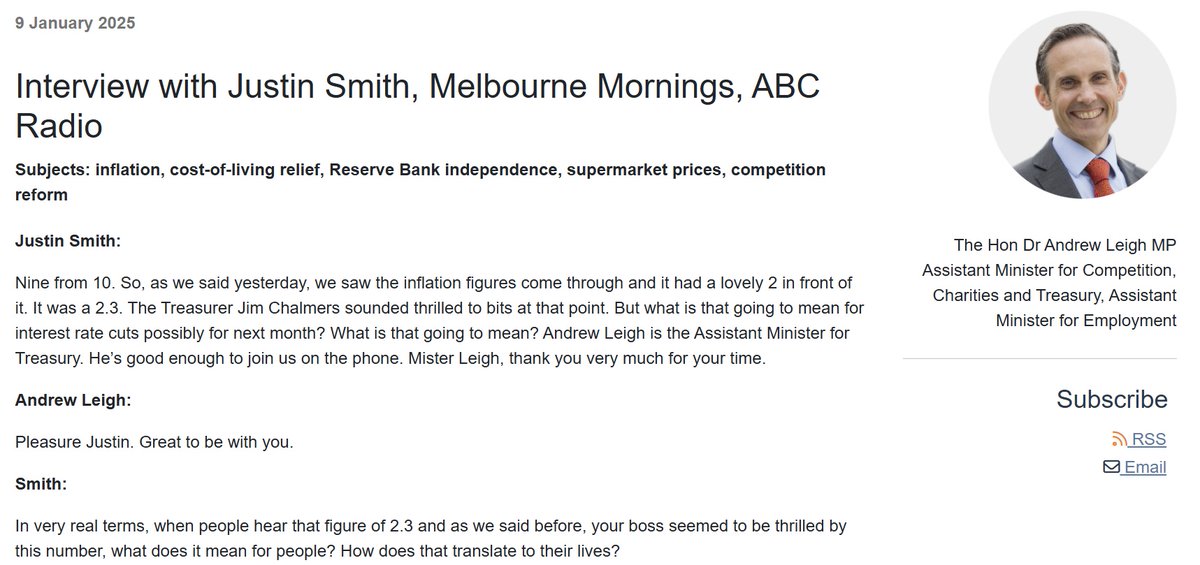 Inflation is now down to almost one third of what it was when the Liberals left office. My interview on ABC Melbourne: ministers.treasury.gov.au/ministers/andr… #auspol #ausecon