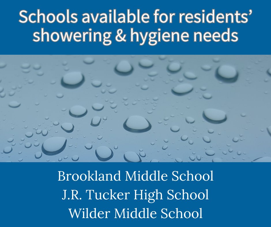 Henrico is making showers available at 3 schools to support the needs of residents during the water service outage. Brookland Middle, Tucker High and Wilder Middle will be open 8 am-8 pm daily, beginning Thursday, Jan. 9. Info: henrico.gov/news/2025/01/h…