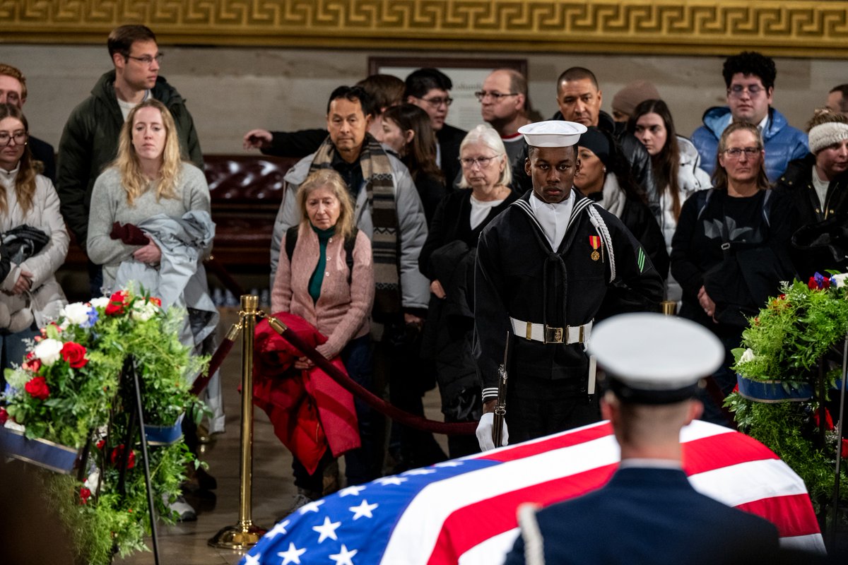 CarterCenter's tweet photo. People from all walks of life paid their respects to President Jimmy Carter today at the U.S. Capitol. The public may visit in person until 7 a.m. tomorrow or sign the online condolence book at https://t.co/rPspCMrOJJ. https://t.co/ADN2Wdb7cL