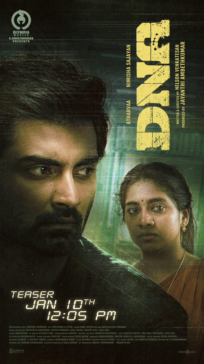 Unveiling a gripping tale with a strong current of emotions. #DNAMovie teaser drops tomorrow at 12:05pm
 Stay tuned ! 🕕🔥

Starring <a href="/Atharvaamurali/">Atharvaa</a> &amp; #NimishaSajayan  

Written &amp; directed by @nelsonvenkat 
Produced by <a href="/Olympiamovis/">Olympia Movies</a> @Ambethkumarmla

@Filmmaker2015 @editorsabu