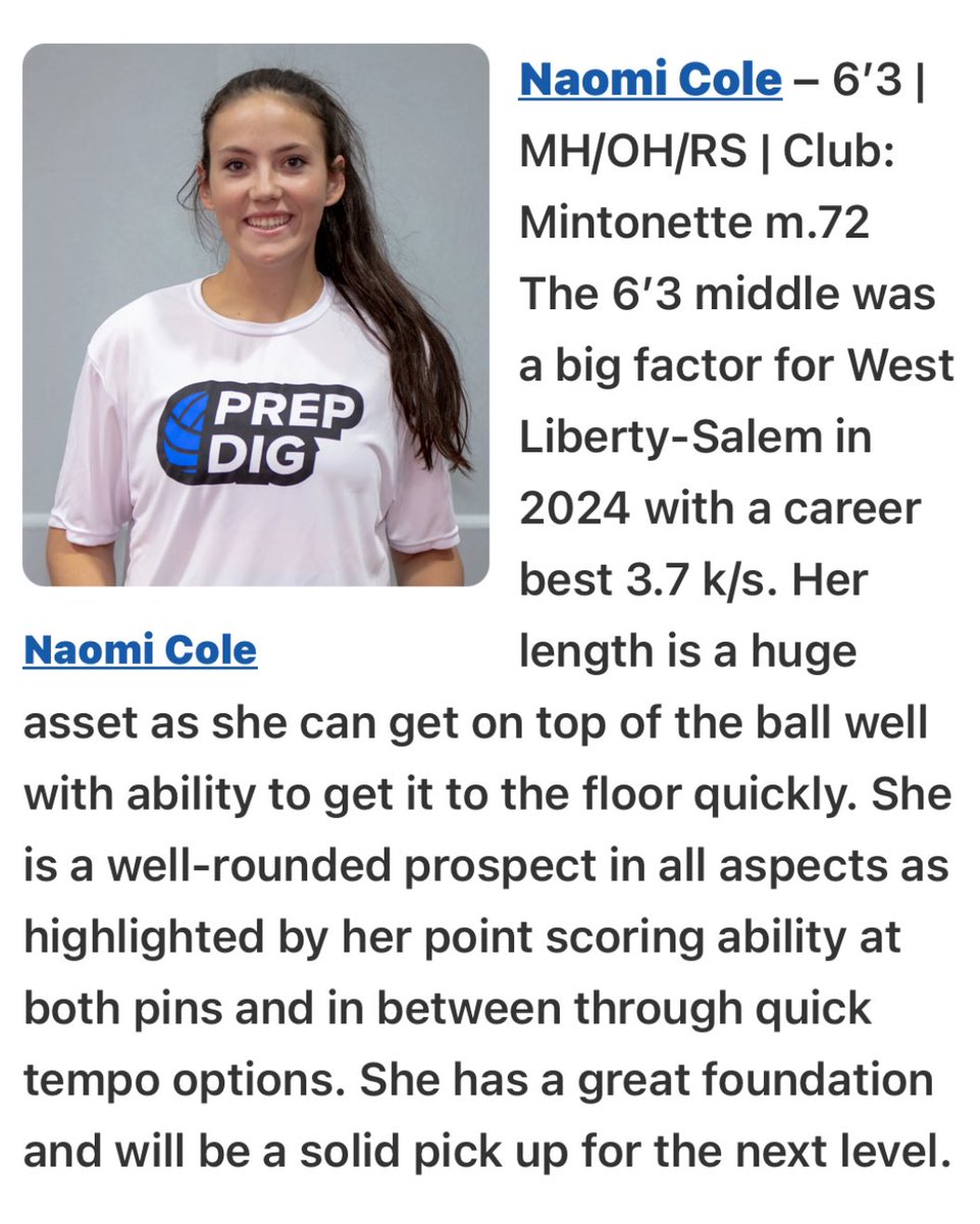 Naomi Cole (@naomicolee) on Twitter photo Thank you <a href="/PrepDigOH/">Prep Dig Ohio</a> for the write up. Super excited for club season @ Mintonette!! #2026prospect Thank you <a href="/PrepDigOH/">Prep Dig Ohio</a> for the write up. Super excited for club season @ Mintonette!! #2026prospect