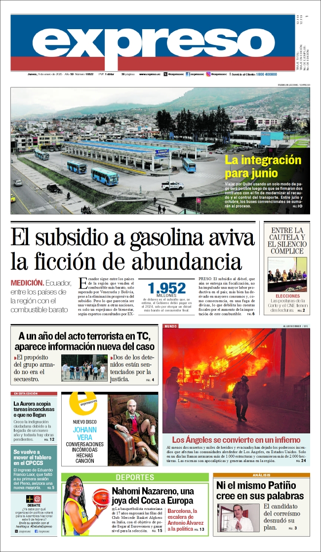 #PortadaExpreso | ¡Buenas noches, lector!  Esta es la portada de mañana, 9 de enero. Encuentra este diario en nuestros puntos de venta o suscríbete aquí 📷suscripcion.expreso.ec