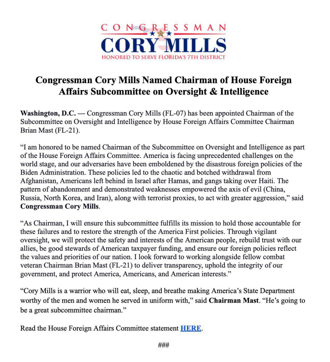 Congrats, <a href="/CoryMillsFL/">Cory Mills</a> you will do a great job! Hold them accountable!