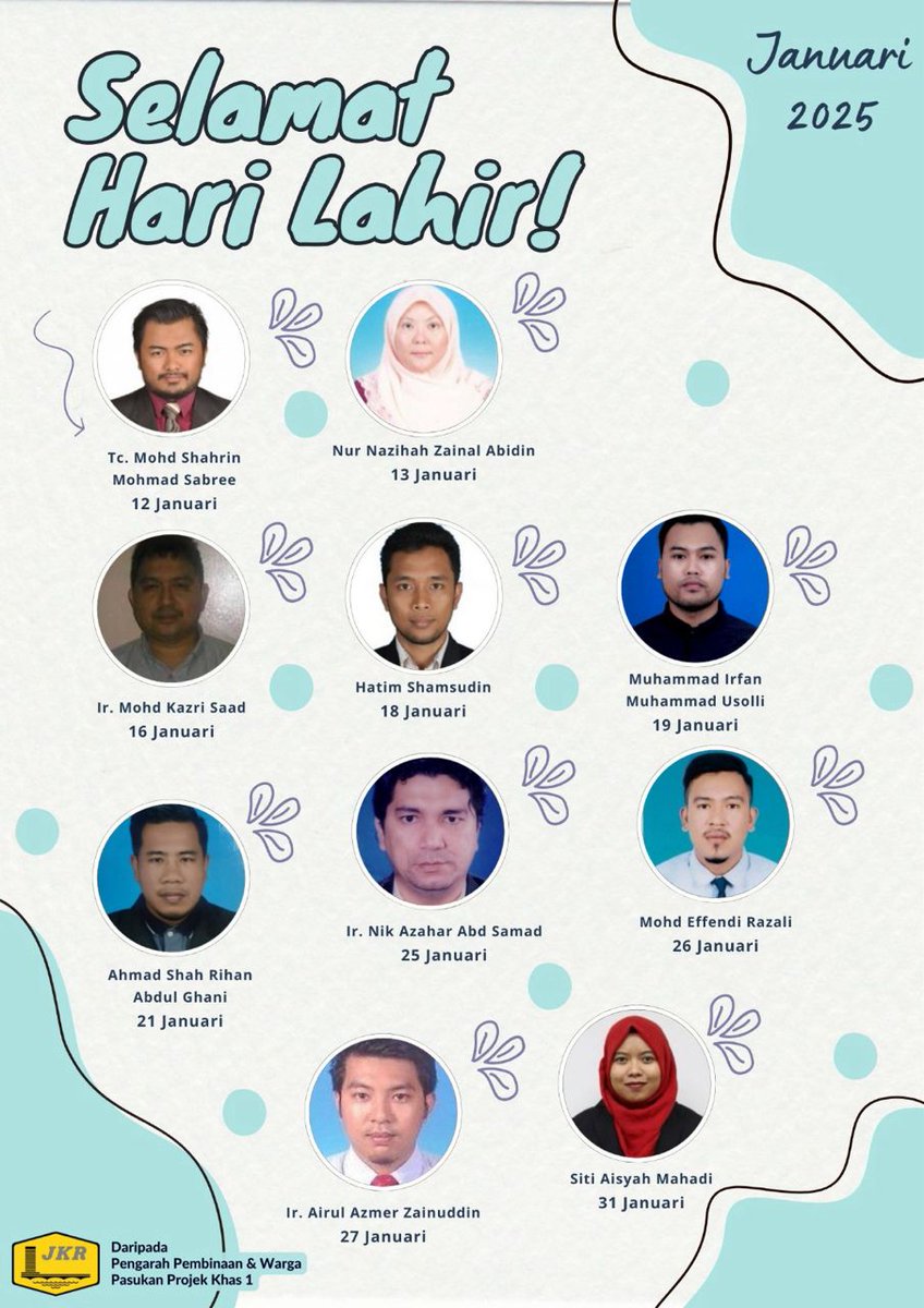 PASUKAN PROJEK KHAS 1 (@ppk1_jkr) on Twitter photo SELAMAT HARI LAHIR BUAT PEGAWAI YANG LAHIR DI BULAN JANUARI 🎂 
🟡⚫️Semoga terus cemerlang dalam karier dan kehidupan seharian, dimurahkan rezeki serta diberikan kesihatan yang baik berpanjangan⚫️🟡
Ikhlas daripada:
Pengarah Pembinaan dan Warga kerja PPK1
#IamJKR #PPK1Hebat SELAMAT HARI LAHIR BUAT PEGAWAI YANG LAHIR DI BULAN JANUARI 🎂 
🟡⚫️Semoga terus cemerlang dalam karier dan kehidupan seharian, dimurahkan rezeki serta diberikan kesihatan yang baik berpanjangan⚫️🟡
Ikhlas daripada:
Pengarah Pembinaan dan Warga kerja PPK1
#IamJKR #PPK1Hebat