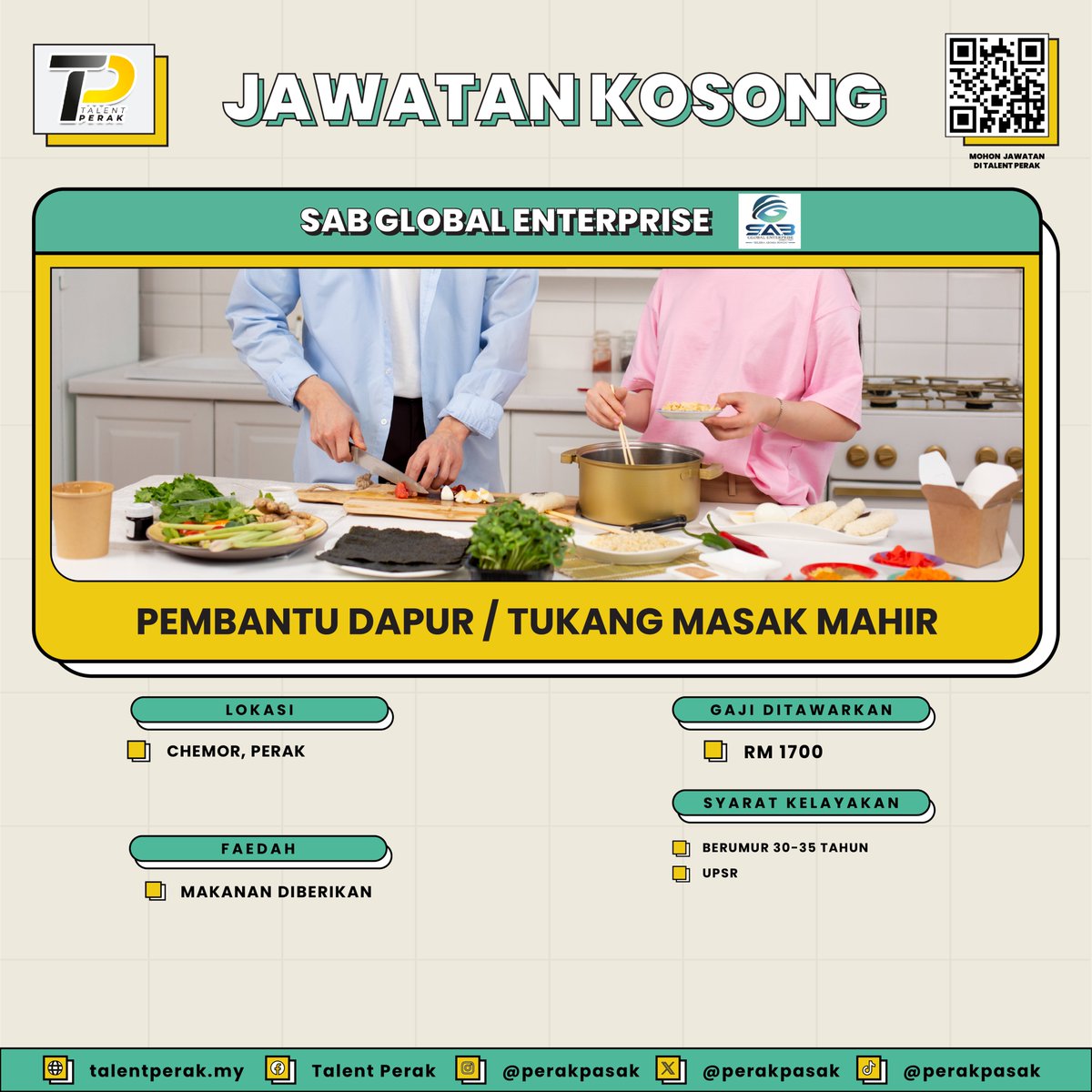 📢 JAWATAN KOSONG

Jom sertai 𝐒𝐀𝐁 𝐆𝐋𝐎𝐁𝐀𝐋 𝐄𝐍𝐓𝐄𝐑𝐏𝐑𝐈𝐒𝐄 !

Berminat? Scan QR Code di poster untuk mendaftar!

☎️ Sebarang pertanyaan: wasap.my/60182974725/SA…
(Isnin - Jumaat jam 9.00 am - 5.00 pm - Tidak termasuk cuti umum)