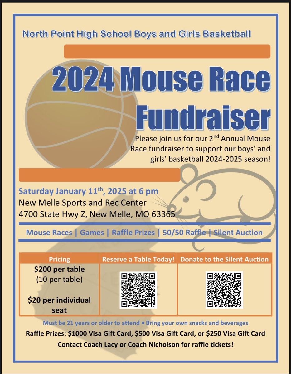Even if you can’t fill a whole table come out this Saturday and have some fun supporting the North Point Boys and Girls Basketball programs!