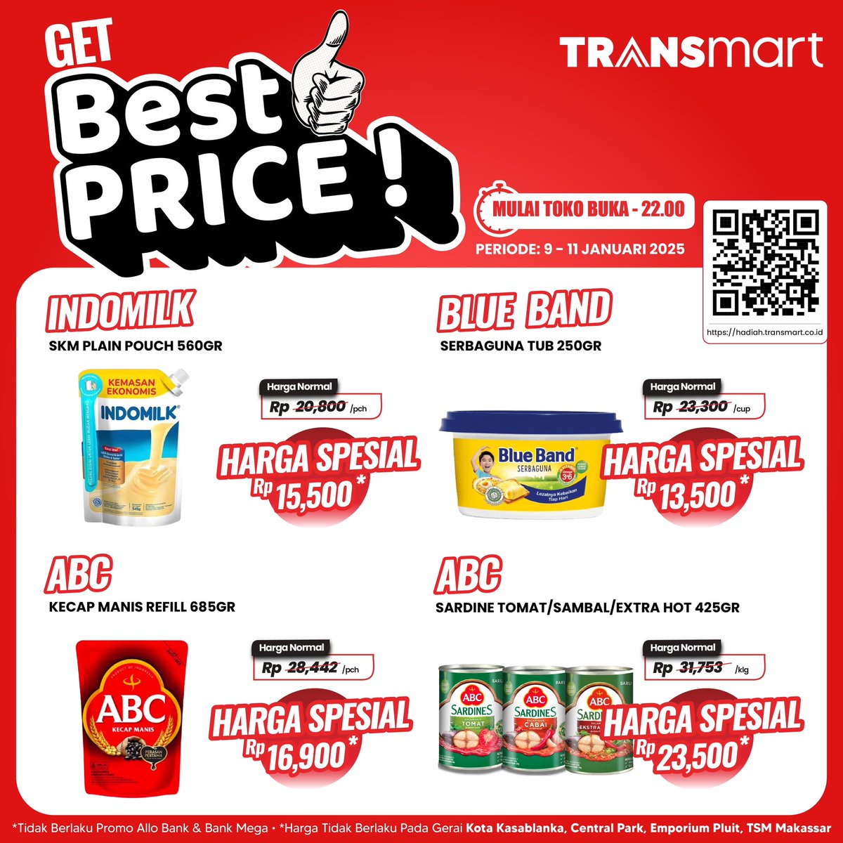 Hujan2 enaknya ngapain yaa 🤔

Pastinyaa liatin promo #Transmart kalau udah reda langsung cuss ke Transmart deh! Kuy langsung dapetin harga murah hematnya 🥰

*Harga tidak termasuk untuk store:
Kota Kasablanka, Central Park, Emporium Pluit, dan TSM Makasar