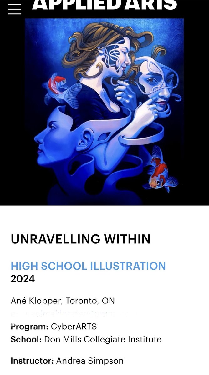 Arnold R. Witt (@wittarnold2) on Twitter photo Our recent graduate, Ane Klopper has her artwork published twice in the Winter 2024 Advertising and Student Award in Applied Arts Magazine!
We are very proud of Ane, and her teacher Andrea Simpson! <a href="/donmillsci/">Don Mills CI</a> <a href="/tdsb/">Toronto District School Board</a> <a href="/npersaudLC4/">NadiraPersaud-FOS14/LC2</a> <a href="/frajwani/">Farzana Rajwani</a> Our recent graduate, Ane Klopper has her artwork published twice in the Winter 2024 Advertising and Student Award in Applied Arts Magazine!
We are very proud of Ane, and her teacher Andrea Simpson! <a href="/donmillsci/">Don Mills CI</a> <a href="/tdsb/">Toronto District School Board</a> <a href="/npersaudLC4/">NadiraPersaud-FOS14/LC2</a> <a href="/frajwani/">Farzana Rajwani</a>