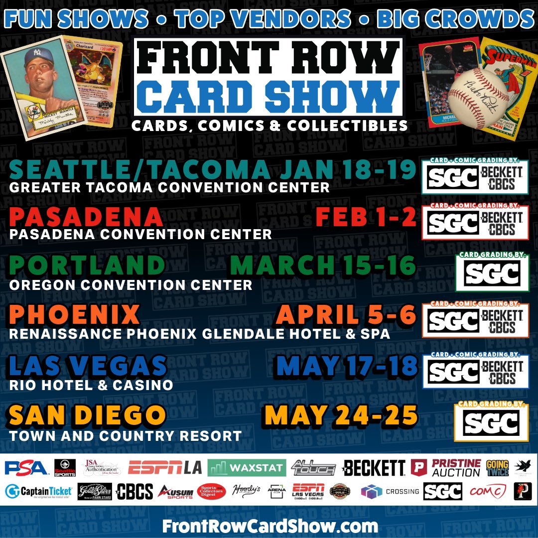 Some fun shows on the calendar for cards &amp; comics! #frontrowcardshow #cardshow #comicshow #thehobby FrontRowCardShow.com