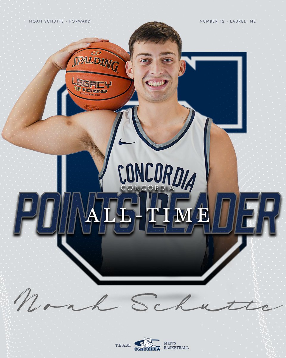 🏀 | <a href="/CUNEmbb/">Concordia-NE Men’s Basketball</a> has a new ALL-TIME LEADING SCORER!

Congrats to <a href="/noah_schutte22/">Noah</a>, 2,100 career points (and counting)!

🎉🙌🫡