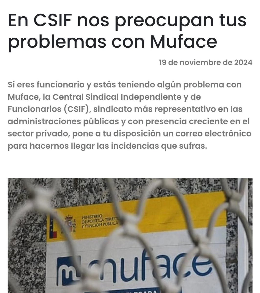 En CSIF estamos defendiendo a MUFACE desde hace meses y nos llamaron alarmistas
Llevamos a cabo una serie de acciones que culminaron con una nueva opción para las aseguradoras.
 El día quince tendremos más noticias
 👉 Correo para enviar las incidencias que sufras: muface@csif.es