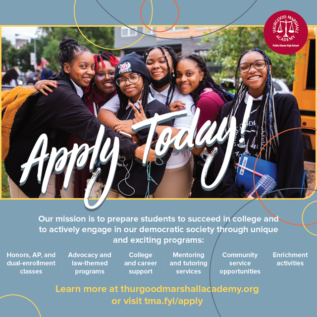 Now accepting applications for 9th,10th, and 11th grade students! Visit tma.fyi/apply to apply. #TMAWarriors  #DCCharterProud #ApplyToday