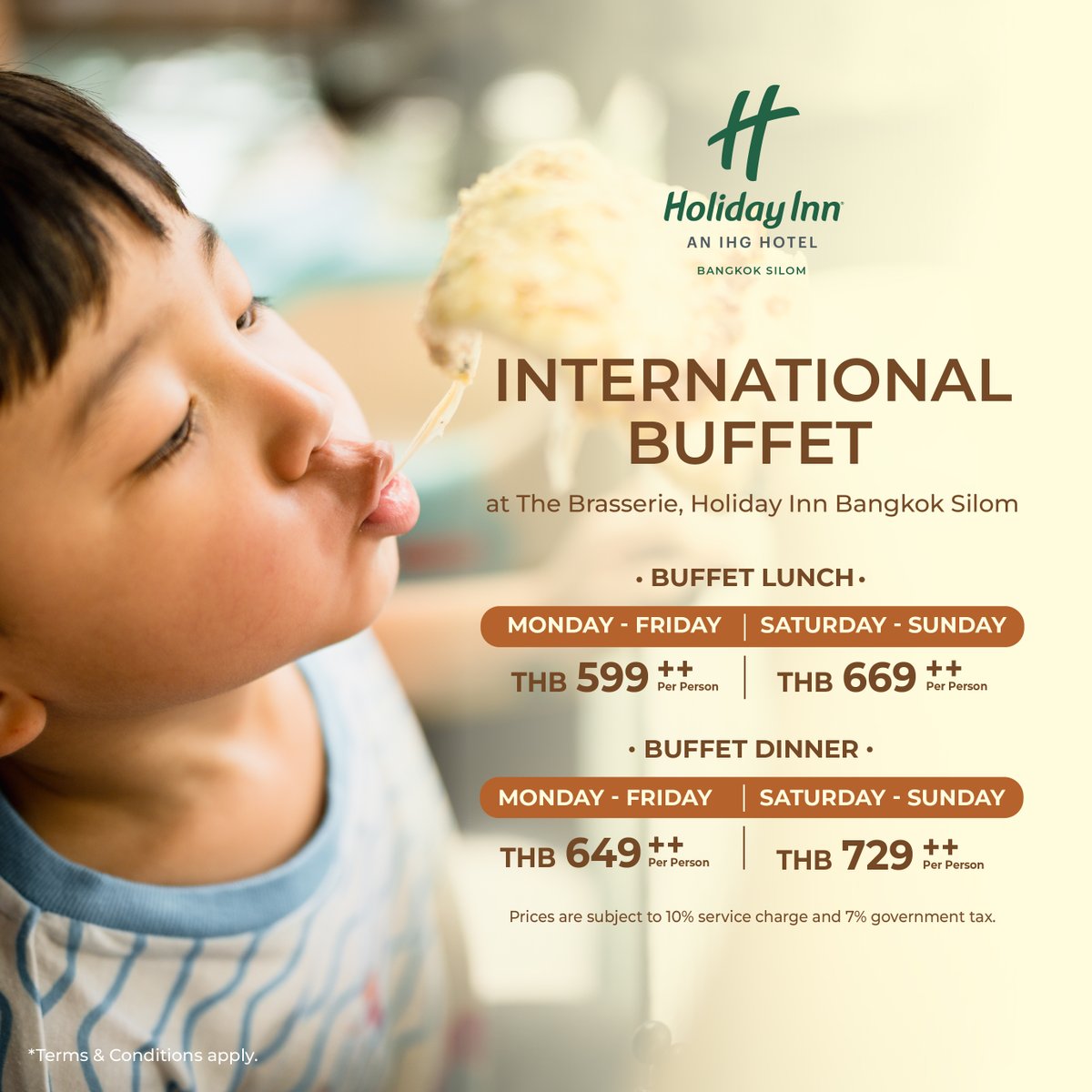 ฉลองวันเด็กกับบุฟเฟ่ต์นานาชาติแสนอร่อย ที่ทุกคนในครอบครัวจะต้องหลงรัก 

📷 เด็กอายุต่ำกว่า 6 ปี ทาน ฟรี*
📷📷 เด็กอายุ 6-12 ปี รับส่วนลด 50%*

📷 ข้อมูลเพิ่มเติม: bit.ly/BNKTH_Buffet
📷 สำรองที่นั่งตอนนี้: bit.ly/3IEkBFO

#holidayinnbangkoksilom #บุฟเฟต์ #วันเด็ก
