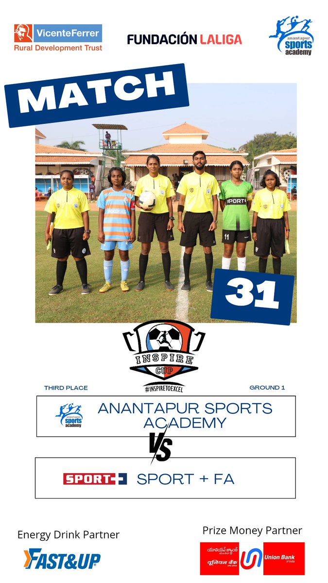 ASA_RDT's tweet image. We have a thrilling match between Anantapur Sports Academy and Sports + FA.

Both teams will compete for third place.

#inspirecup #inspiretoexcel