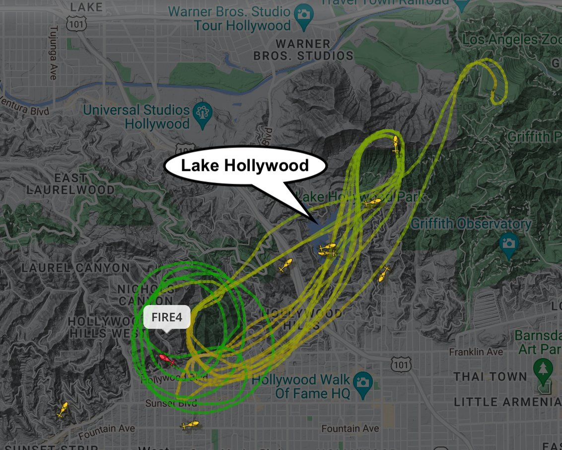 pgatherton's tweet photo. @MoodyMetals @latimes How about these resources? You can track multiple @LAFD helicpoters running circuits on @flightradar24 https://t.co/7dkBZ7ZnHR