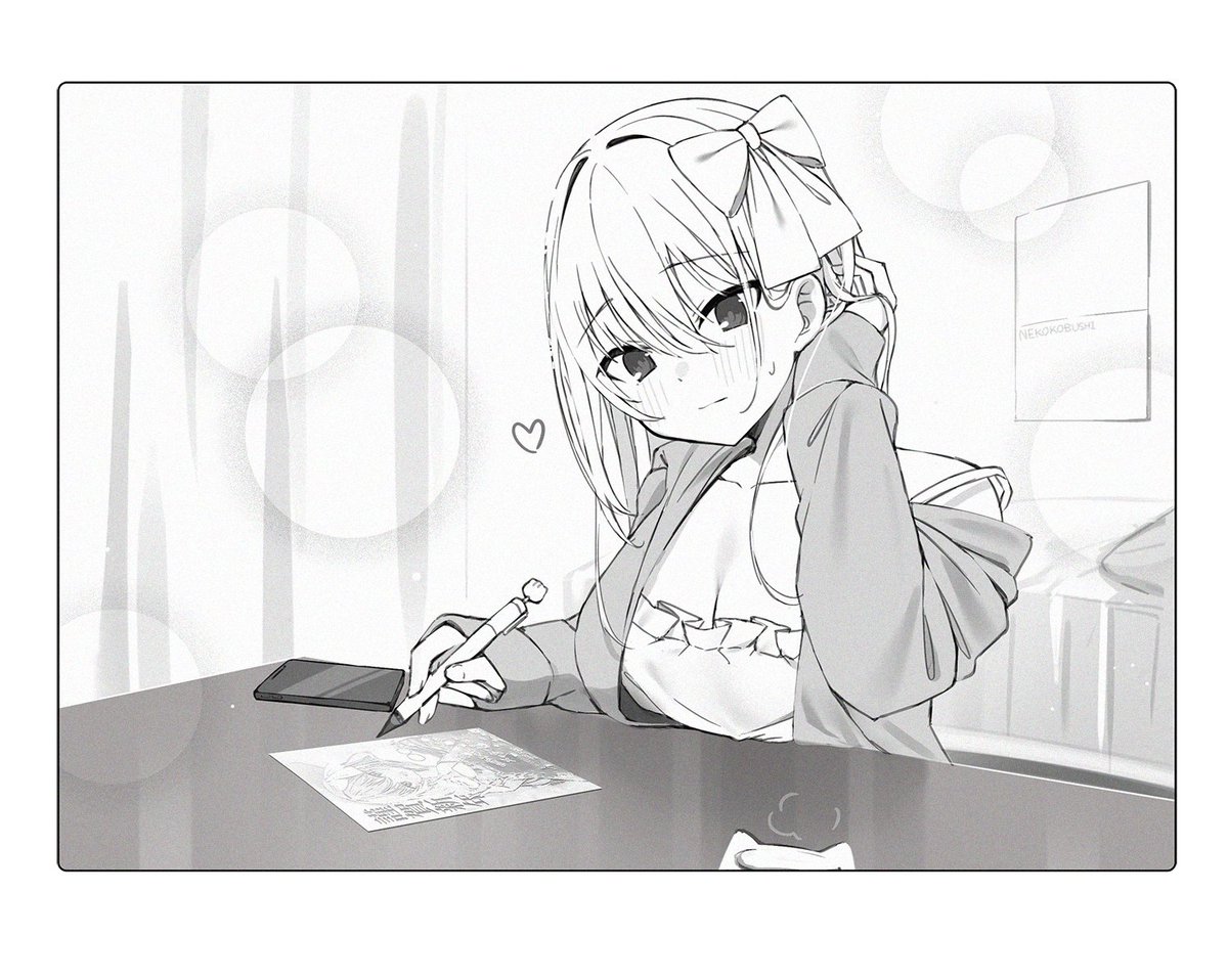 年賀状書いてるリボン子ちゃん 