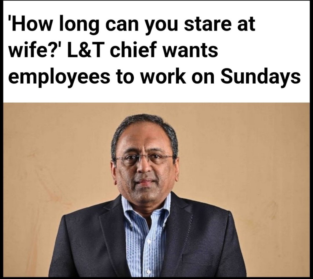 PoornimaNimo's tweet photo. Dear Sir, 
Chairman and MD L&T, 
Mr Subrahmanyan, 
After one or two years of marriage, nobody stares at their wife or spouse. But yes, those hardworking people who work for your company don't have 7 to 8 servants to do the pending jobs piling up at home like washing clothes, cleaning cars, taking their kids for a movie, or clearing their doubts, or just simply cleaning out a cupboard or getting a haircut.
Let your young employees enjoy family life. Give them an option to work on Sundays or enjoy a holiday. Family life and leisure time is as important as work life and money.

When did you last receive a call from your loved one saying we are waiting for you at home and dinner is ready ?? I receive such a call everyday, and I consider myself the richest daughter in the world.