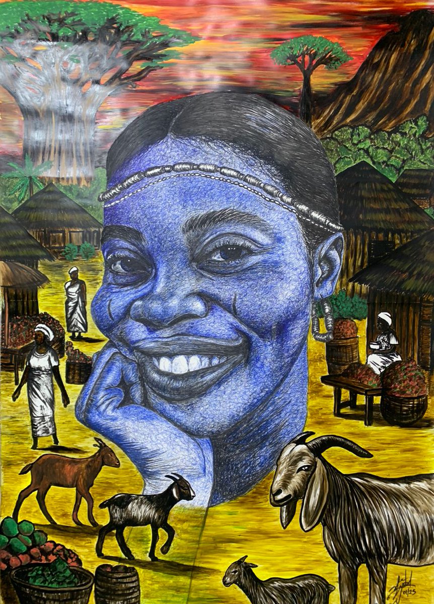 Master_d77's tweet image. ASAKE OMOBA (PRINCESS ASAKE)
130 hours, 4ft by 6ft, Mixed Media.

This piece takes you back to a time of simplicity, serenity, and deep connection with nature