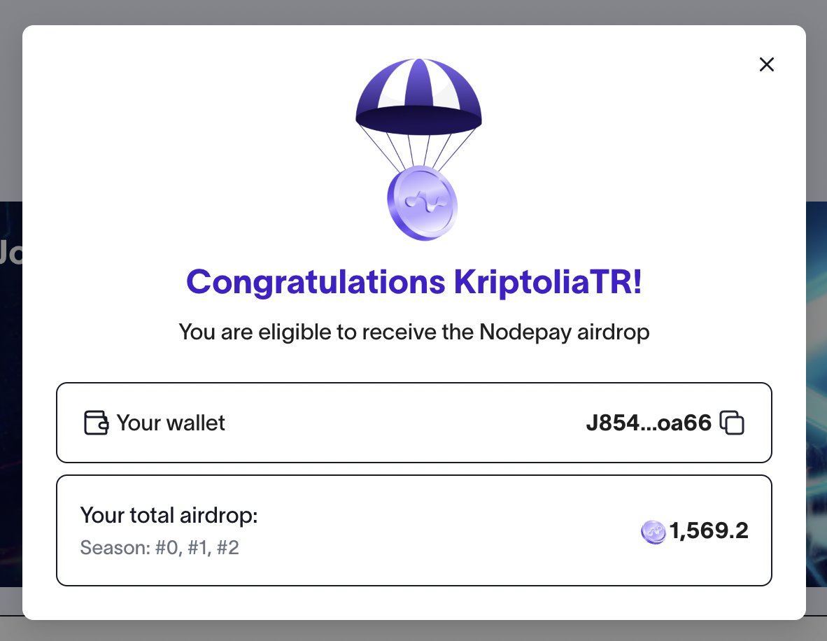 Nodepay Final Airdrop Checker Geldi! 🪂 Bedavadan bir airdrop daha aldık!  Sonunda Nodepay airdrop miktarları belli oldu! 🚀👀 Checker link:  https://t.co/A3sXGrL68R → Nodepay hesabınızı giriş yapın. → Sağ üst  taraftaki (Check Airdrop)