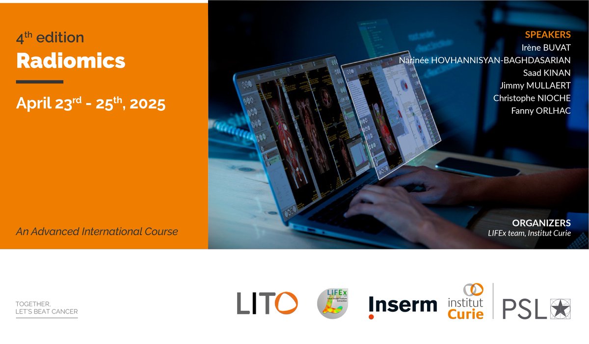 institut_curie's tweet photo. 📣 Registration is now open for the next radiomics course at @institut_curie! Join us for a 3-day training that combines theory and hands-on practice with LIFEx. The course is limited to 20 on-site participants, so register early! 

▶️ https://t.co/NGCiwJcaJl https://t.co/fCcVTgjqy4